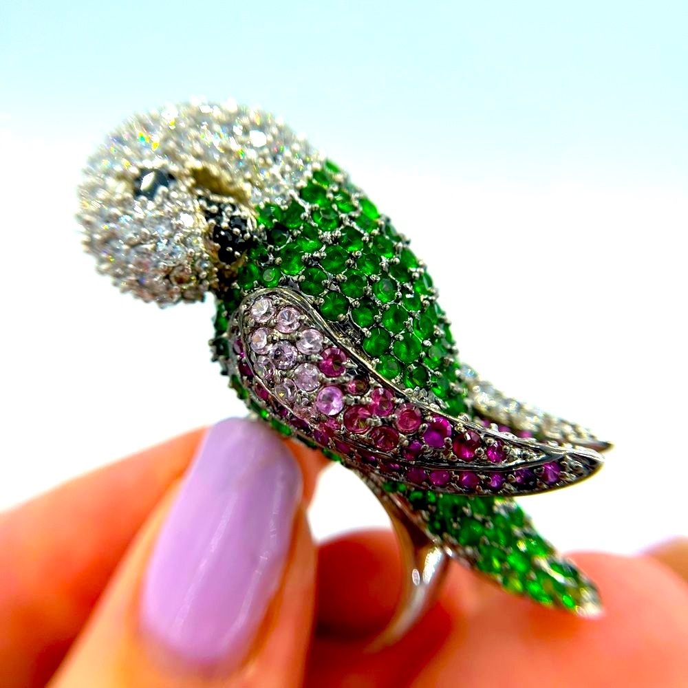 NEW RHODIUM PLATED CZ PARROT RING